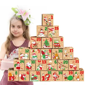 1-24 Рождественский Адвент-календарь Подарочная коробка 24шт Рождественские Новогодние конфеты Печенье Коробка для упаковки из Крафт-бумаги Рождественский декор Подарочная коробка