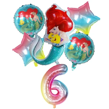 1 комплект Воздушных шаров принцессы-русалки Диснея Ариэль, День Рождения Принцессы для девочек, Рождественский Декор, Принадлежности для душа ребенка, Игрушки Globos