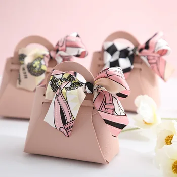 1 шт. кожаная подарочная коробка, бант из ленты в форме сумочки с ручным пакетом для конфет, упаковочная коробка, подарочная коробка для свадебных подарков, принадлежности для вечеринки в честь дня рождения ребенка