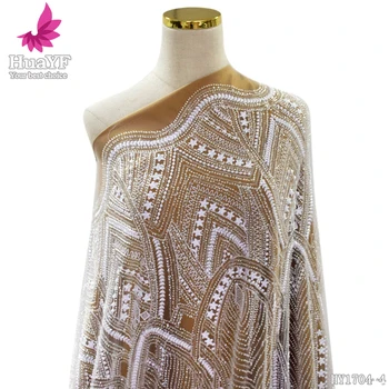 1 ярд белых бусин блесток кружевной ткани Роскошное вечернее платье французского дизайна HY1704