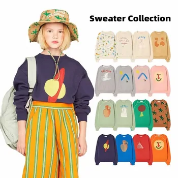 2023 Детская брендовая толстовка, Брюки, Европейский стиль, Плюшевый пуловер с длинными рукавами для мальчиков и девочек, детская одежда