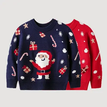2023 Новый осенне-зимний детский свитер с изображением Санта-Клауса для мальчиков и девочек, детский пуловер, трикотаж для детей