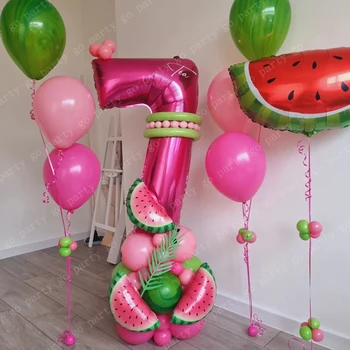 33шт Набор воздушных шаров с фруктами и Арбузом Розово-зеленые Воздушные шары на День Рождения девочки 0-9 лет, Летняя вечеринка, Декор для Душа ребенка, Подарок для детей