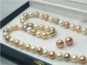 9-10 мм настоящее белое/розовое/фиолетовое ожерелье с жемчугом Akoya 18 