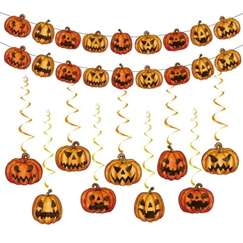 9шт Бумажный баннер Punpkin, Подвесные Бирки, Топпер для торта, Счастливого Хэллоуина, украшения из бумажной тыквы, декор для вечеринки на Хэллоуин своими руками