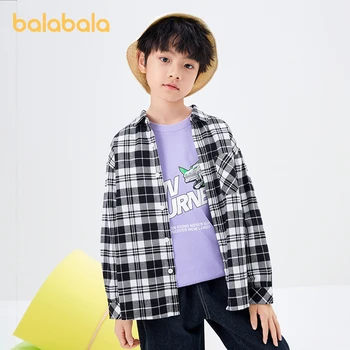 Balabala/ Рубашка для мальчиков для малышей 2023, Рубашка С длинными рукавами, Осенний Клетчатый Топ, Модная Свободная Футболка С открытыми плечами