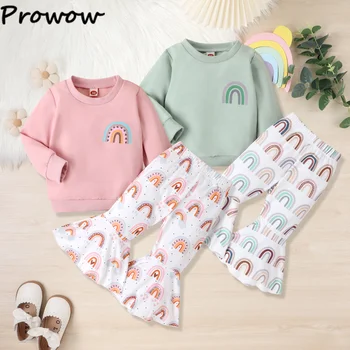 Prowow Baby, Комплекты одежды для девочек, розовый пуловер, толстовка и расклешенные брюки с радужным принтом, детская одежда для девочек