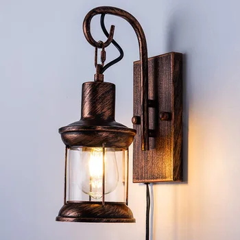 Антикварный старомодный настенный светильник в ретро-индустриальном стиле, стеклянный абажур с проволочной вилкой, прикроватная лампа, лампа для ресторана