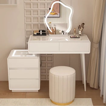 Белый шкаф Туалетный столик для хранения стульев Минималистичные туалетные столики для макияжа Спальня Tocadores Maquillaje Мебель для дома LJ50DT