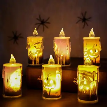 Беспламенные свечи на Хэллоуин Декор столешницы Свеча на Хэллоуин Теплый свет Лампа из тыквы Ведьмы Ночник Декор стола