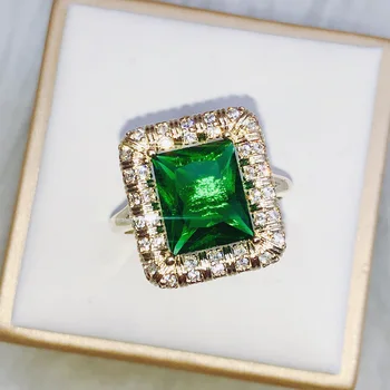 Винтажное квадратное кольцо с натуральным зеленым кристаллом, модные женские украшения на День матери, подарок маме