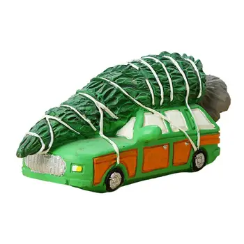 Винтажный зеленый автомобиль-пикап на Рождество, зеленый автомобиль из смолы с рождественской елкой, креативное украшение дома в виде зеленой фермерской машины
