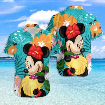 Гавайская рубашка с Микки Маусом, мужская рубашка на пуговицах с короткими рукавами, Гавайская рубашка с Дональдом Даком для мужчин и женщин, футболка