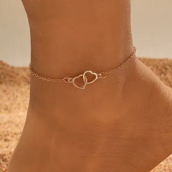 Двойной полый браслет на тонкой цепочке в виде сердечка Любви, простой темпераментный браслет на лодыжке, пляжные украшения для ног