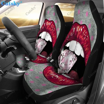Дизайн с принтом красных сексуальных губ, украшение переднего сиденья автомобиля для женщин, чехол для автомобильного сиденья, упаковка из 2 универсальных защитных чехлов для передних сидений