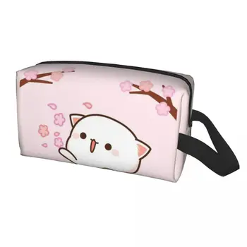 Дорожная сумка для туалетных принадлежностей Kawaii Mochi Cat, Персик и Гома, модный органайзер для косметики для женщин, чехол для хранения косметики Dopp Kit Case