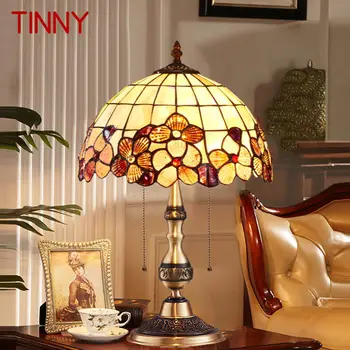 Жестяная Современная Латунная Настольная лампа Tiffany LED в европейском ретро стиле класса люкс Creative Shell Настольный светильник для дома, гостиной, спальни