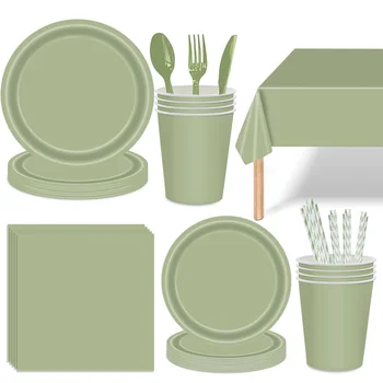 Зеленый шалфей, Набор одноразовой посуды, Бумажные тарелки, Салфетки, Сафари в джунглях, декор для дня рождения, Детский Душ, Свадебные принадлежности