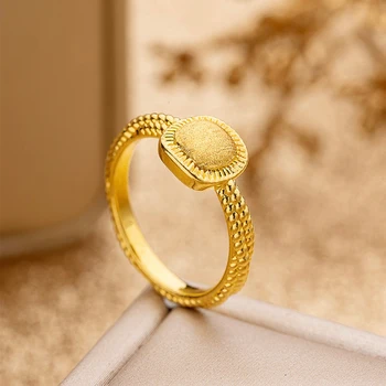 Кольцо из чистого желтого золота 999 пробы 24K с 5D маленьким квадратным кубиком сахара, скрученным веревочным кольцом, 5-9 долларов США
