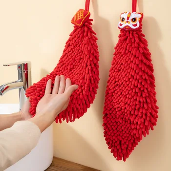 Красное синельное мягкое полотенце для рук в китайском стиле, Быстросохнущий впитывающий мультяшный салфеточный платок для домашней ванной комнаты, полотенца с вышивкой