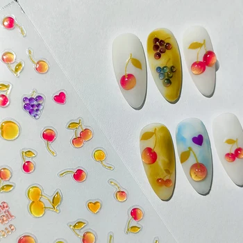 Красочные виноград вишня персик желе дизайнерская фантазия фруктово сердце 5Д рельеф самоклеящиеся ногтей наклейки 3D маникюр наклейка