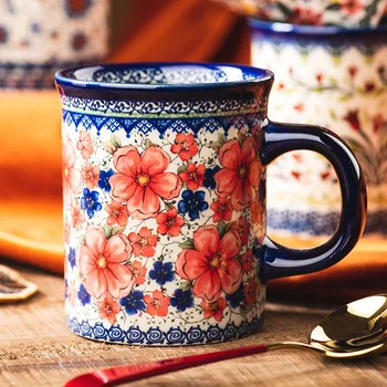 Креативная кофейная кружка с цветами в стиле ретро, красивые фарфоровые чашки для завтрака с чаем с молоком и мюсли, керамическая чашка объемом 400 мл, подарок другу