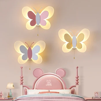 Лампа для комнаты девочки-бабочки, креативная мультяшная детская энергосберегающая лампа для мальчика, Прикроватная лампа, настенный светильник для спальни, Потолочный светильник для прохода