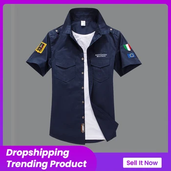 Летние Новые мужские рубашки с вышивкой, топы с коротким рукавом, 100% хлопок, крутая повседневная мужская рубашка-карго военно-воздушных сил Плюс размер 6XL