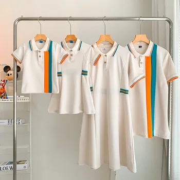 Летняя Корея 2023, новое платье для родителей и детей, модное платье для семьи, подходящее для мамы и дочки, футболка для отца и сына с коротким рукавом