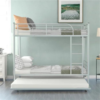 Металлическая Двухъярусная кровать Twin-Over-Twin С выдвижным ящиком Может быть Разделена на Две кровати, Пружинный блок Не требуется, Простая в установке Мебель для спальни