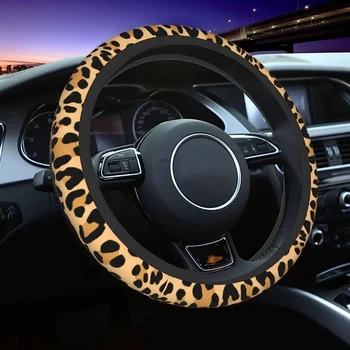 Милая леопардовая крышка рулевого колеса автомобиля для женщин и девочек для внедорожника-фургона, универсальные 15-дюймовые нескользящие автоаксессуары