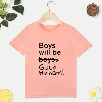 Минималистичные детские футболки с буквенным принтом, круглым вырезом и коротким рукавом, Забавные Изысканные Удобные детские футболки, Розовая летняя верхняя одежда, прямая поставка
