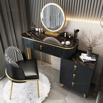 Модные комоды в скандинавском стиле, Легкая Роскошная мебель для спальни, современное зеркало со светодиодной подсветкой, туалетный столик, шкаф для хранения и столик для макияжа в одном флаконе