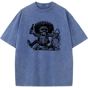 Мужская футболка с забавным принтом скелета, 230 Граммов высококачественной выстиранной старой футболки, Мужская Женская повседневная модная футболка оверсайз