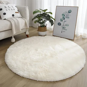Мягкий белый круглый коврик для спальни, современный пушистый круг для детской комнаты для девочек, плюшевая круглая детская комната в помещении