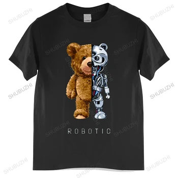Новая забавная футболка с плюшевым мишкой-роботом, рубашка с роботизированным медведем, повседневная одежда, мужская модная одежда, хлопковая футболка, тройник