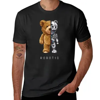 Новая футболка с роботом-медведем, быстросохнущая футболка, футболки больших размеров, мужская одежда