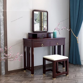 Новый туалетный столик из массива дерева в китайском стиле с зеркалом, туалетный столик в стиле дзен, большая и маленькая мебель для спальни, экономичный
