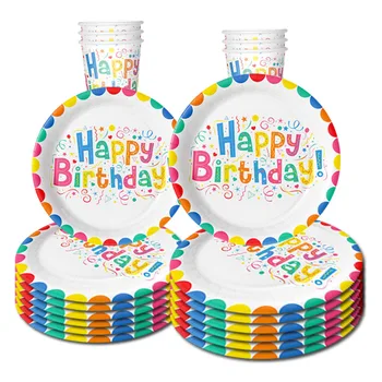 Одноразовые столовые приборы для вечеринки по случаю дня рождения, бумажные стаканчики цвета радуги, тарелки, украшение стола, принадлежности для детских вечеринок
