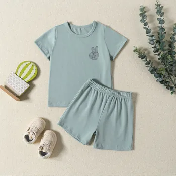 Однотонные футболки с короткими рукавами для маленьких мальчиков и девочек, Топы, Шорты, одежда для новорожденных мальчиков, Полный комплект одежды