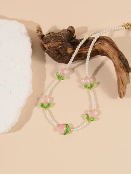 Ожерелье из цветочных бусин для женских аксессуаров, цепочка для ошейника из белого риса, небольшой дизайн, декоративная женская цепочка на шею