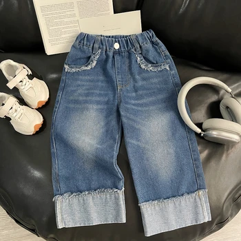 Осенние джинсы для девочек, новая корейская версия модных джинсов для девочек, детские брюки, брюки для девочек