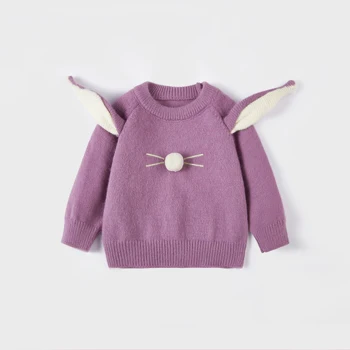 Осень-зима, свитер с заячьими ушками из мультфильма для новорожденных мальчиков и девочек, футболка с длинными рукавами, модная детская одежда