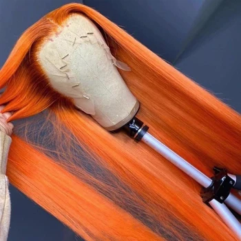 Прямые парики из человеческих волос 13x4, Рыжевато-оранжевый парик на шнурке спереди, прямой парик на шнурке спереди, Бразильский парик Remy с Т-образным пробором для женщин