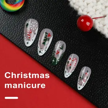 Рождественские накладные ногти с конфетным принтом, накладные ногти с праздничным рождественским принтом, Миндальная снежинка, елочная звезда, конфетный принт для женщин