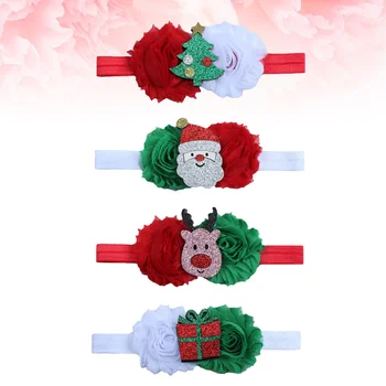Рождественские повязки на голову для девочек, 4 шт. резинки для волос с цветочным бантом, эластичный головной убор, реквизит для фотосессии малышей