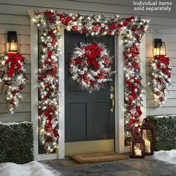 Рождественский венок для входной двери Рождественский дверной венок украшения из красных шариков для дверной оконной накидки Рождественские украшения для помещений и улицы