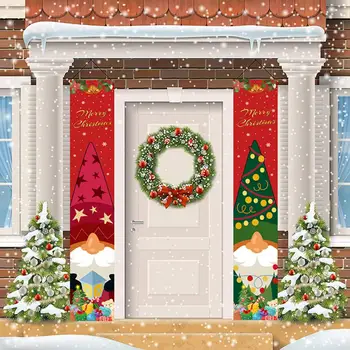 Рождественское двустишие, Праздничные Рождественские баннеры на дверях, Многоразовые украшения с двустишием в виде гнома с мультяшным рисунком для домашних вечеринок, многоразовые