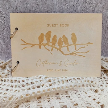Свадебная гостевая книга на заказ, Простая деревянная книга для подписи на свадебном приеме, Белые / черные / Крафт-листы, Свадебный подарок на память, украшение вечеринки.
