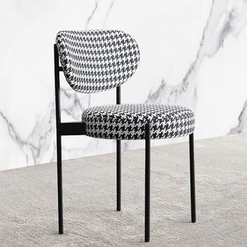 Скандинавские обеденные стулья, дизайнерские льняные / бархатные подушки в клетку, стул с высокими ножками, Современная Домашняя Кухонная мебель, Обеденный стул
